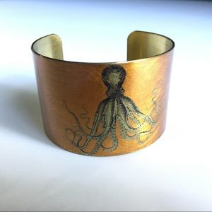 Octopus Sea Creatures Brass Cuff Bracelet